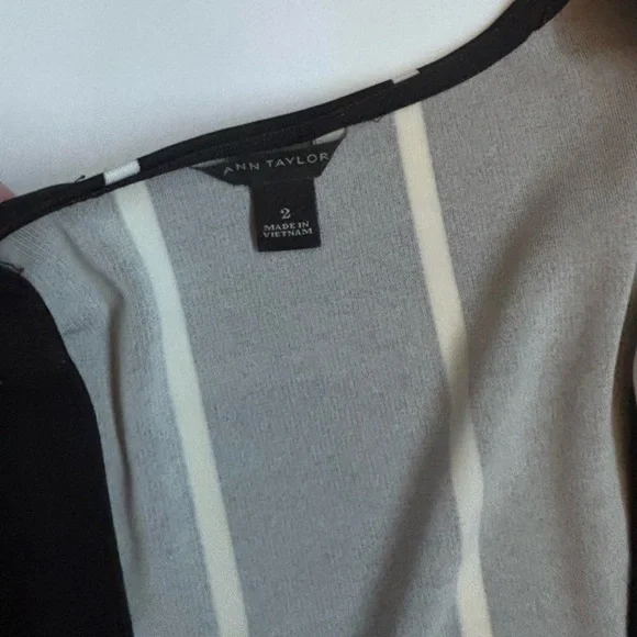 Ann Taylor Black and White Long Sleeve stripe matte jersey wrap Dress - Picture 3 of 5